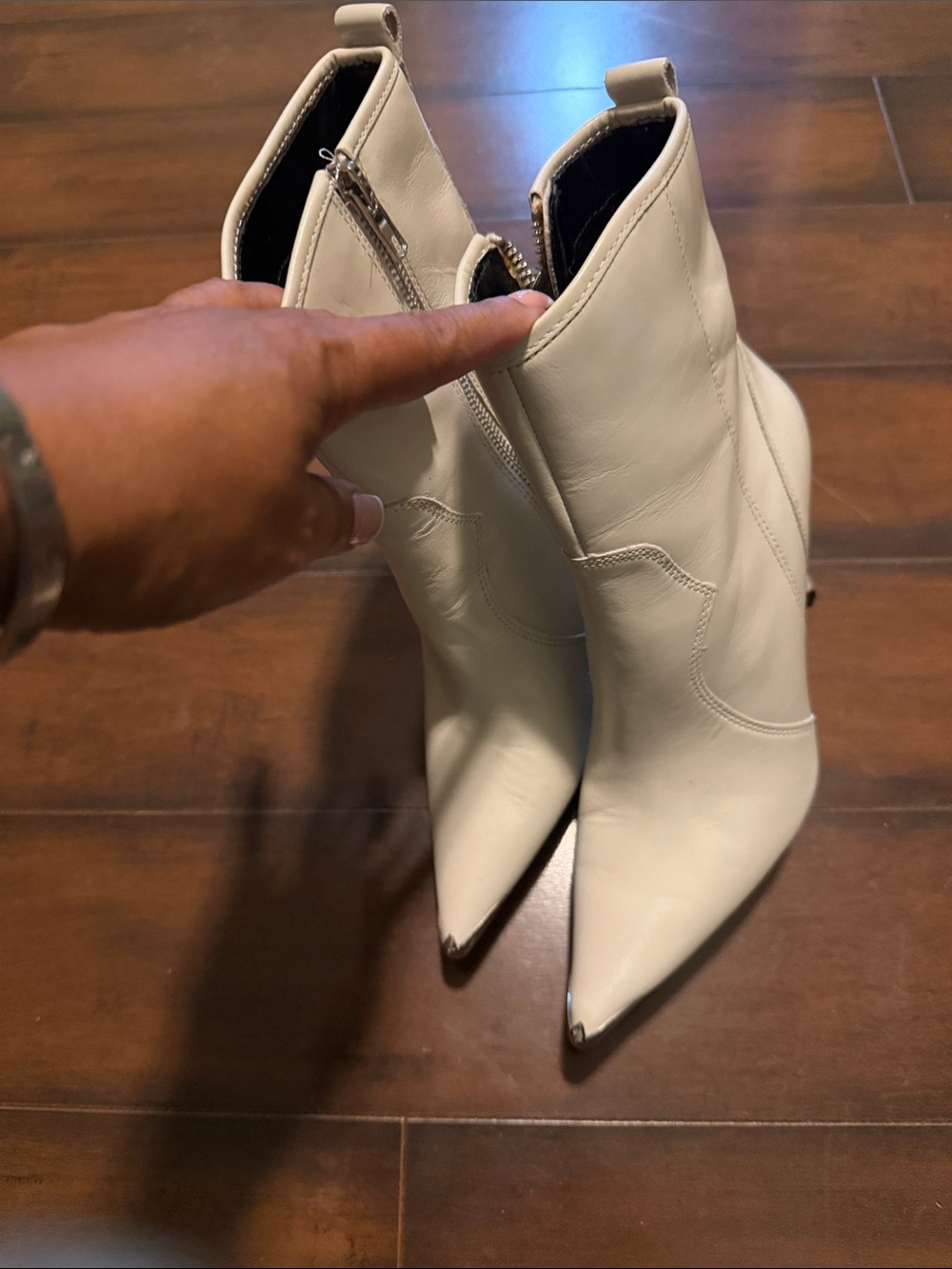 Pointed Toe Cream Ankle Booties with Side Zip
